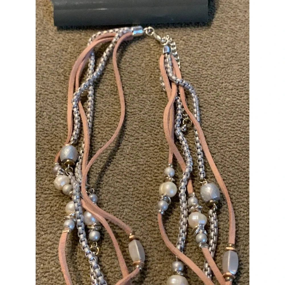 5 Strand Silver/Peach Carol Dauplaise Necklace New (TD)